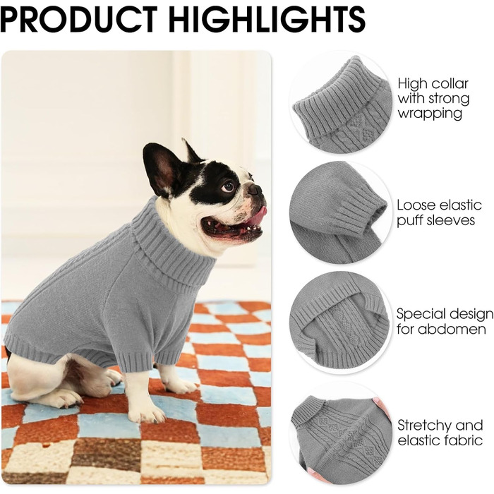 Пуловер для собак SAWMONG великих порід, з високим коміром, теплий зимовий светр для собак, сірий, розмір XX-Large