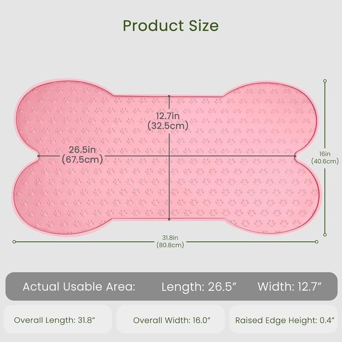 Килимок для годування собак та котів, силіконовий, нековзний, товстий, вологостійкий, з бортиком, для цуценят та кошенят, підходить для собак та котів середніх розмірів, рожевий, 31.8' x 16'