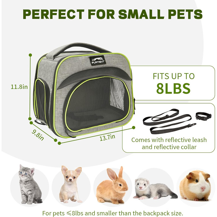 Сумка-переноска для тварин, складна, дихаюча, з леєрою, для цуценят, кошенят, морських свинок (до 3,6 кг), сіро-зелена