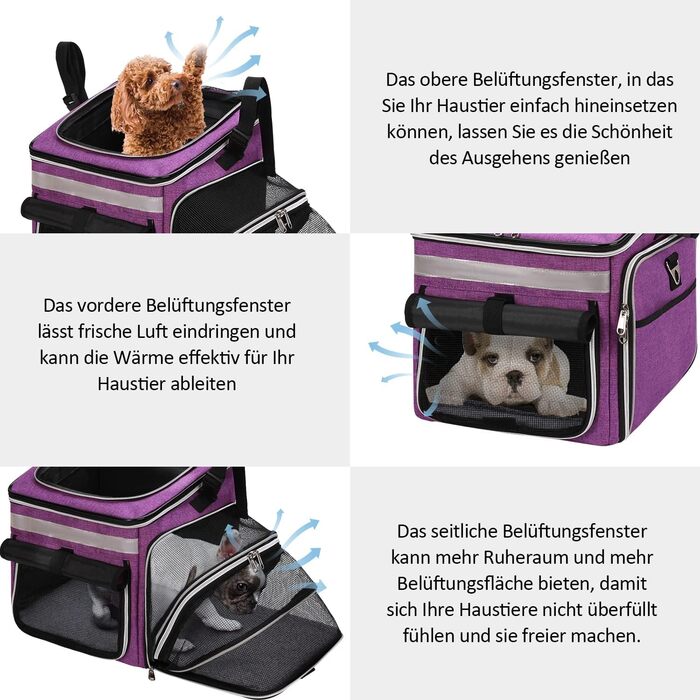 Сумка на велосипед для тварин (собаки, коти), рюкзак для домашніх улюбленців з сіткою, складана переноска для собак та котів до 6 кг (фіолетовий, 53 x 29 x 33 см)