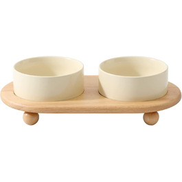 Котівники Havniva з кераміки, 2 шт., зоряне небо, годівниця та миска для води (13 см) (2 миски + підставка – бежевий)