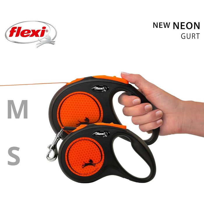 Flexi Neon M рулетка для собак до 25 кг, чорний/неоновий помаранчевий, світловідбиваючі смуги