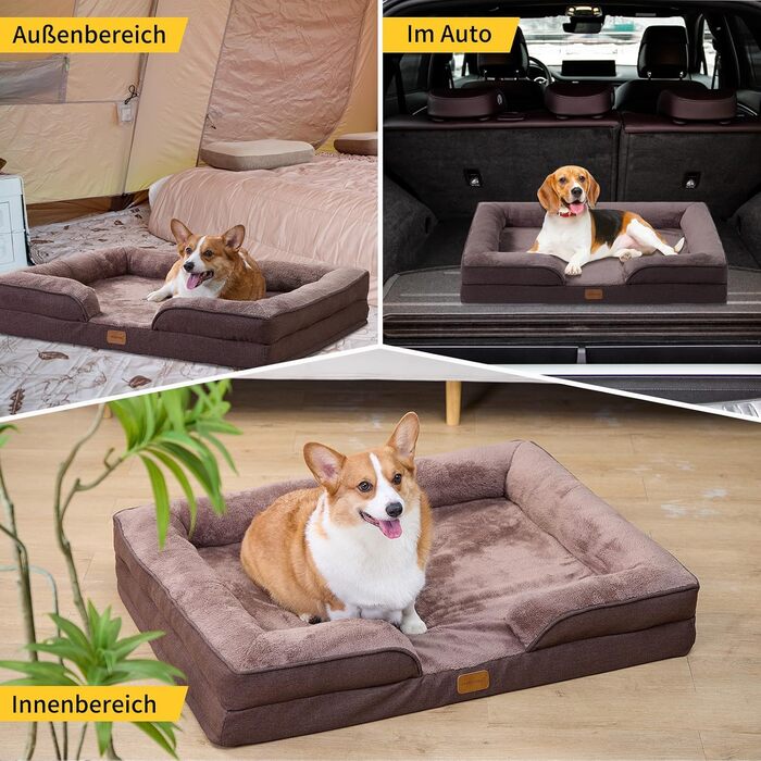 Ортопедичне ліжко для собак середніх та великих порід 109x84x21 см, з високощільним губчатим наповнювачем, знімний водонепроникний чохол, зручне, нековзне, (Коричневий, L)