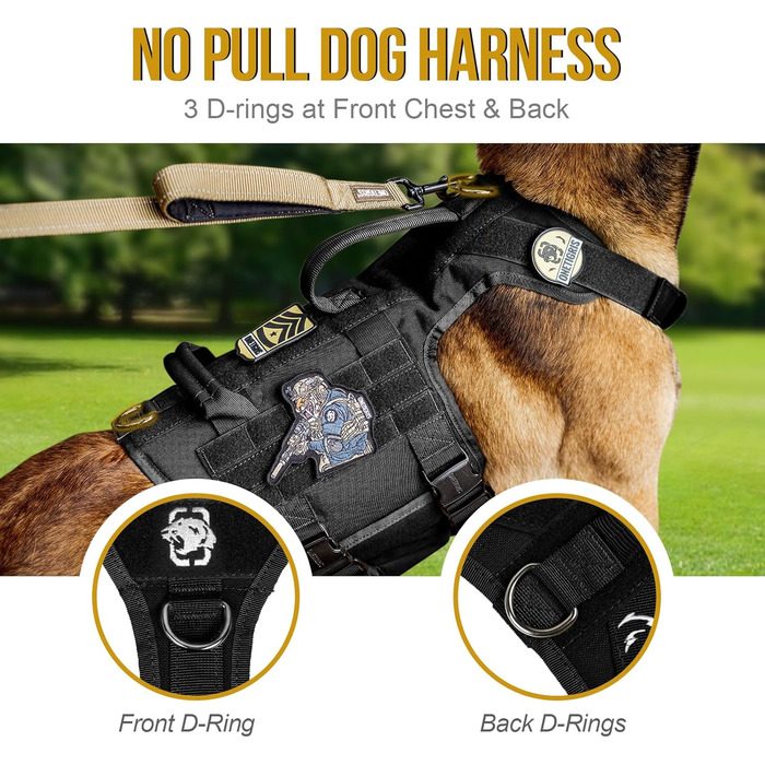 Шлейка для собак OneTigris з металевою пряжкою, тактична шлейка для великих собак, регульована, чорна, M