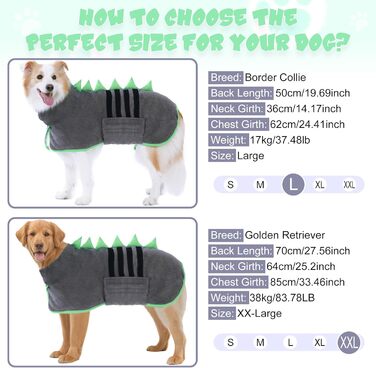 Рушник для собак з мікрофібри, швидко сохне, регульований, надзвичайно поглинаючий, для середніх та великих собак, легко одягається, (сіро-зелений, M)