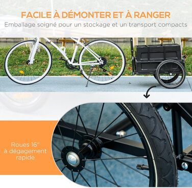 Причіп для велосипеда HOMCOM з ящиком, знімний та складаний, 65 л, колеса та світловідбивачі, максимальне навантаження 40 кг, чорний