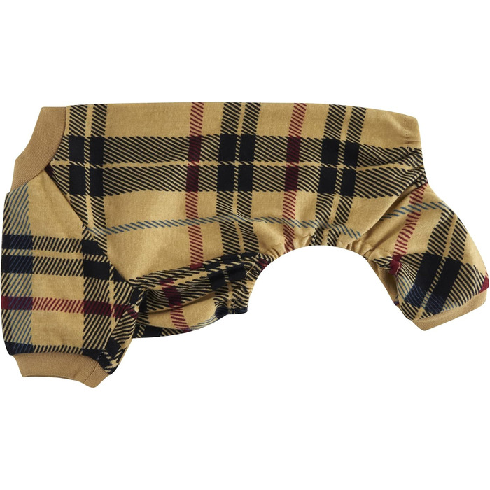 Піжама для собак Lanyarco з новорічним мотивом Сніговичка, бавовняний костюм з сніжинками для середніх собак, червоний, довжина спини 50,8 см (розмір L, 12-21 кг), бежева в клітинку буйвола