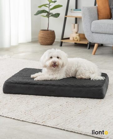Ортопедичне ліжко для собак Lionto, 76x51x8 см, чорне. М'яке, знімний та миючий чохол, водовідштовхувальне, для собак та котів