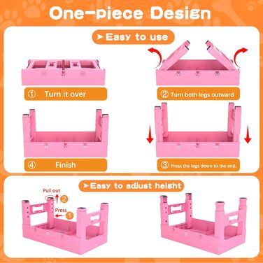 Підвищені годівниці для собак LAKIPETN з 2 нержавіючими мисками, регульована висота (5 рівнів), антиковзне покриття, для середніх собак, рожевий колір