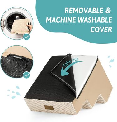 Сходинка для собак маленьких порід, 3 сходинки, знімний чохол, 60x5x5 см (бежевий), 40x45x35 см