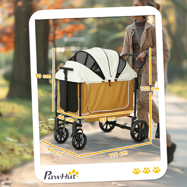 PawHut Коляска для собак Dogs Buggy Складна для собак і кішок до 30 кг Cat Buggy з подушками сітчасті вікна 2 двері Сумка для зберігання Коляска для кішки Buggy Brown | Аосом