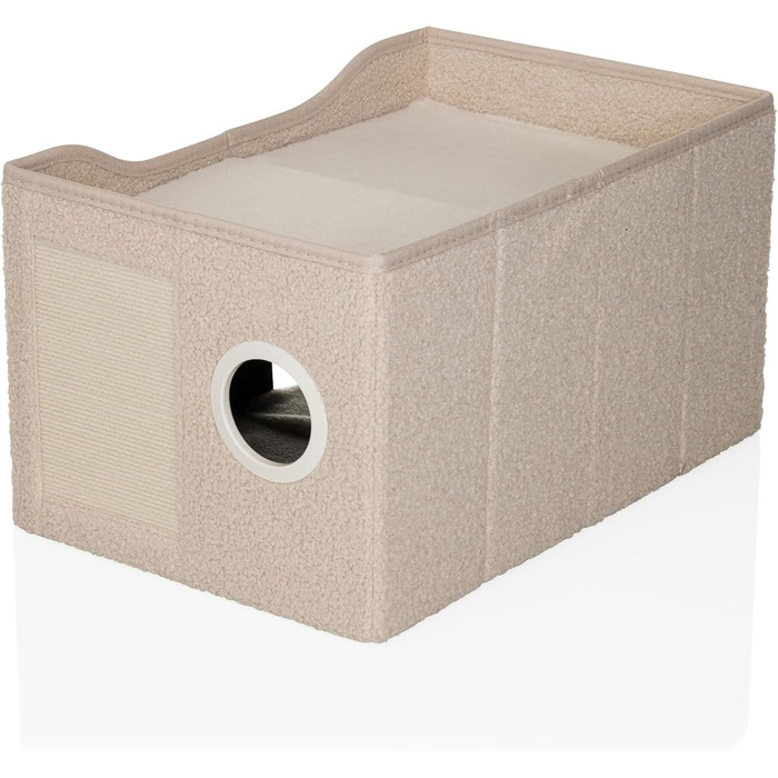 Кігтечка-будиночок для котів PAWY з подушкою, бежева, 40x40x44 см