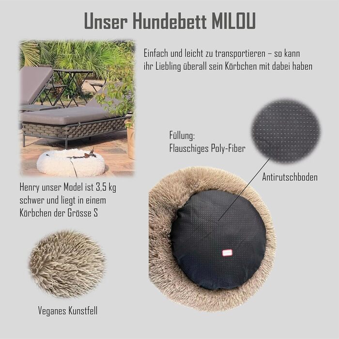 Крісло-лежанка для собак та котів MEDISAFETY Milou, м'яке, кругле, 70 см, бежеве