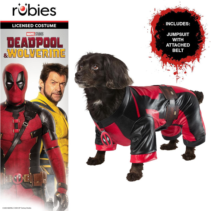Костюм Deadpool Dogpool для собак Rubie's, розмір L, червоно-чорний