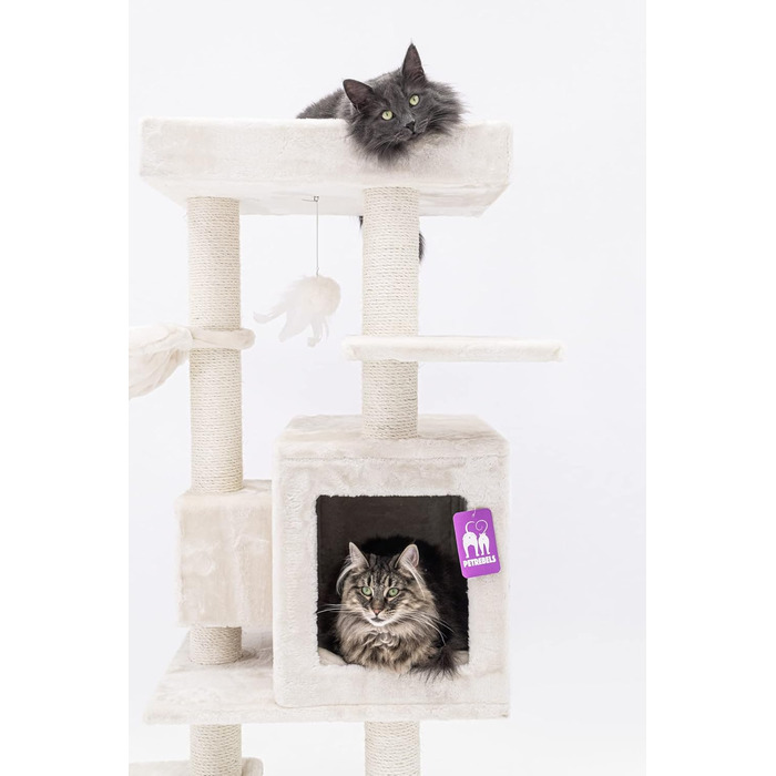 Когтеточка для котів Petrebels Cleopatra 134 см, преміум, XL лежанка, котяча будка, стовпи Ø9 см, бежевий/кремовий