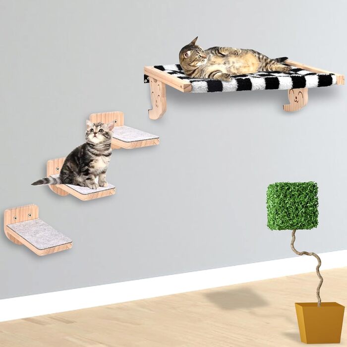Настінна гамак для котів, дерев'яні меблі для котів, полиці та стійки, полиця для котів з плюшем, платформа-ліжко для котів для сну, ігор та лазіння