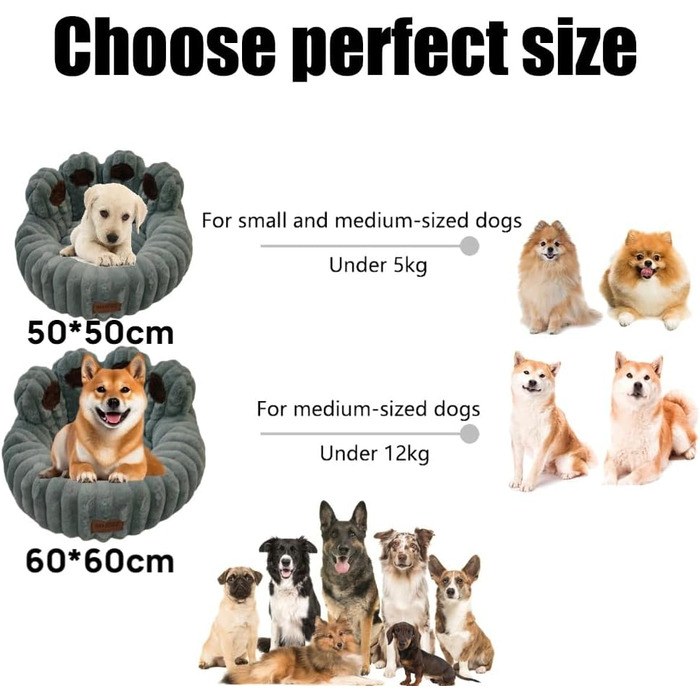 М'яке ліжко для домашніх тварин: ліжко для собак та котів у формі лап ведмедя, діаметр 60 см, сіре