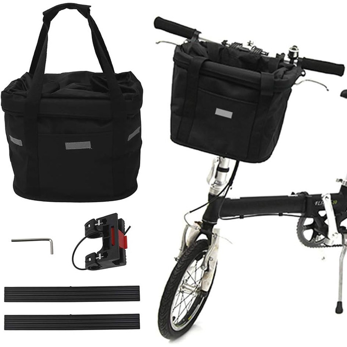 Складаний кошик на велосипед, передній, з адаптером для керма та стяжками, знімний кошик-сумка для собак, покупок, подорожей, пікніків, 34 x 24 x 8 см