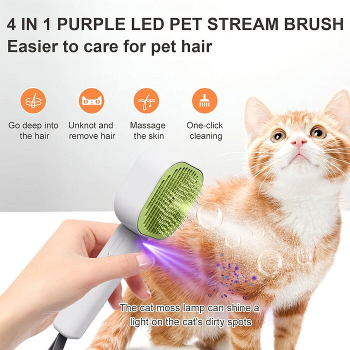 Парова щітка для котів 4 в 1, 4-в-1, для догляду за шерстю котів та собак, самоочисна, антистатична (зелена)
