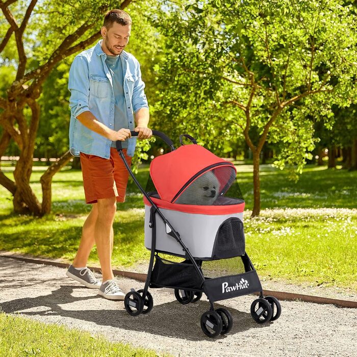 Візок для собак PawHut 3-в-1, червоний, 82x49.5x98 см