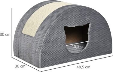 Будиночок для котів PawHut з когтеточкою, сірий, 48,5x30x30 см, з сизалем