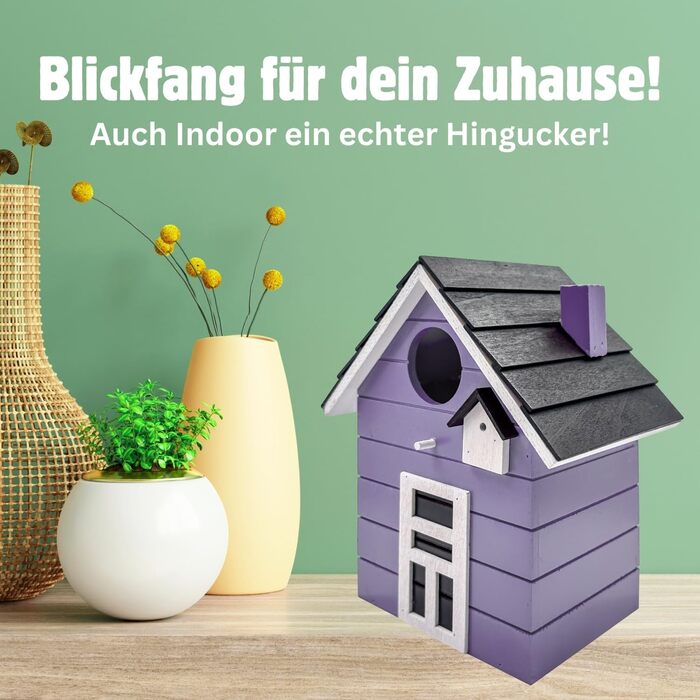 Пташник Vogelhaus No.64: для малих птахів (синиця, горобець, зяблик), декор для дому та місце для гніздування на вулиці, фіолетовий