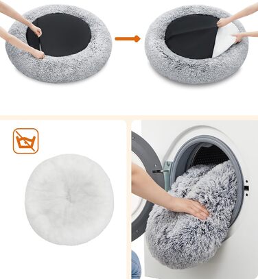 Кругле ліжко для собак та котів Feandrea Ombré Grey, 100 см, знімний м'який наповнювач, довгий плюш, 100 x 100 x 20 см