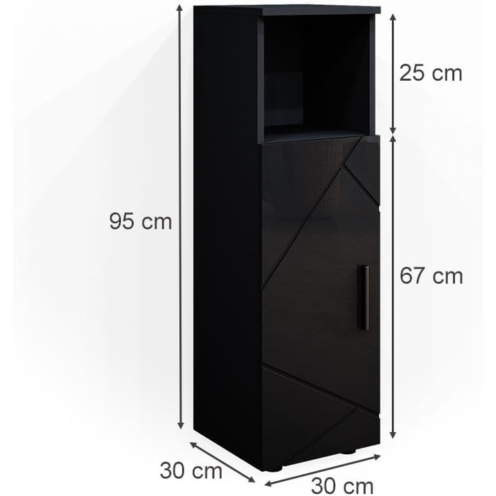 Пенал для ванної Vicco Irma, антрацит глянець, 30x95 см