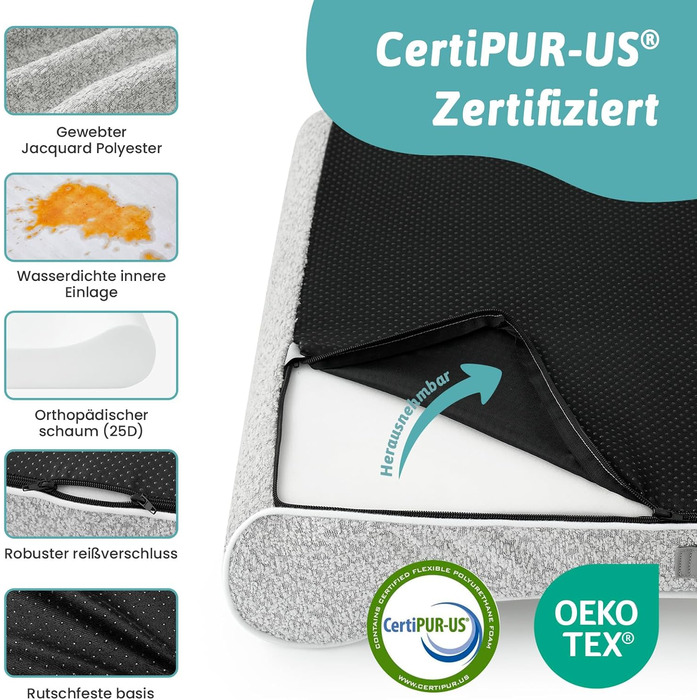 Ортопедичне собаче ліжко для великих собак, 114x76x15 см, знімний чохол, підвищений борт. Водонепроникна, антиковзаюча, стійка до деформації собача лежанка у формі човна, сірого кольору, L (114x76x15 см)