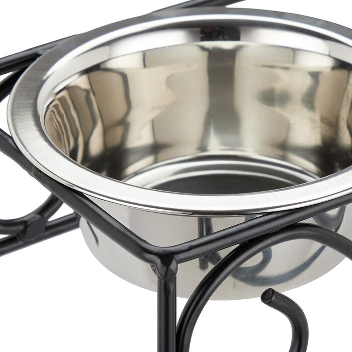 Набір мисок для собак Relaxdays з підставкою, 2 миски з нержавіючої сталі по 300 мл, чорний/сріблястий, для корму та води