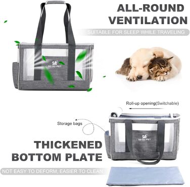 PETCUTE переносна сумка-переноска для собак та котів з виймальною підстилкою, бічні кишені, страховий поводок, дихаюча переноска для маленьких собак, схвалена авіакомпаніями, блакитна