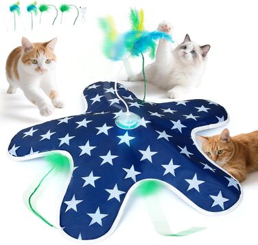 Інтерактивна іграшка для котів PUHOHUN: автоматична мишка з пір'ям, іграшка-палиця з пір'ям, синього кольору