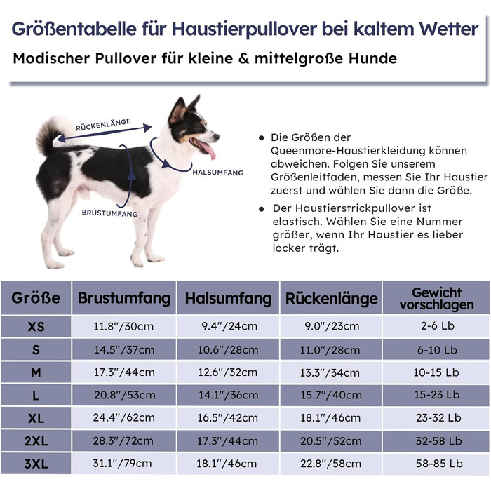 Теплий в'язаний пуловер для собак Queenmore, середній розмір, колір індиго (M)