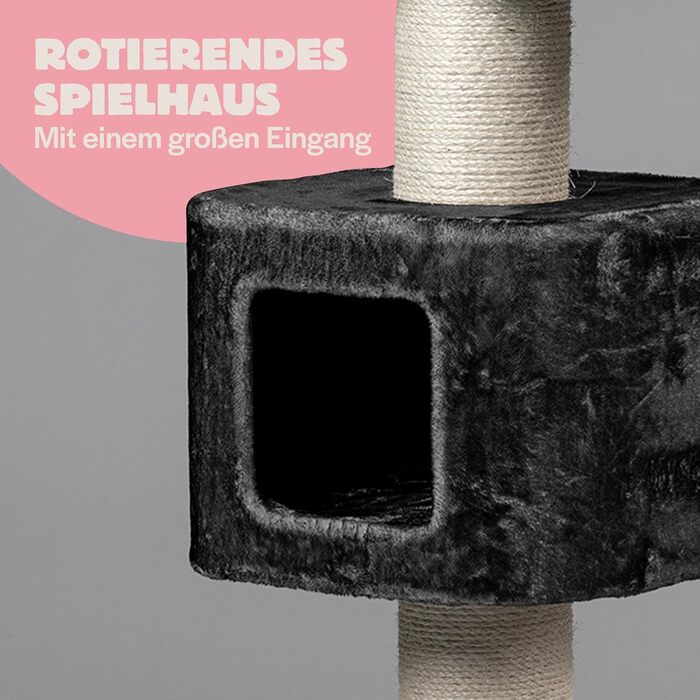 Дряпак для великих котів RHRQuality Devon Rex 120 см, темно-сірий, з ігровим будиночком і 15 см сизалевими стовпами