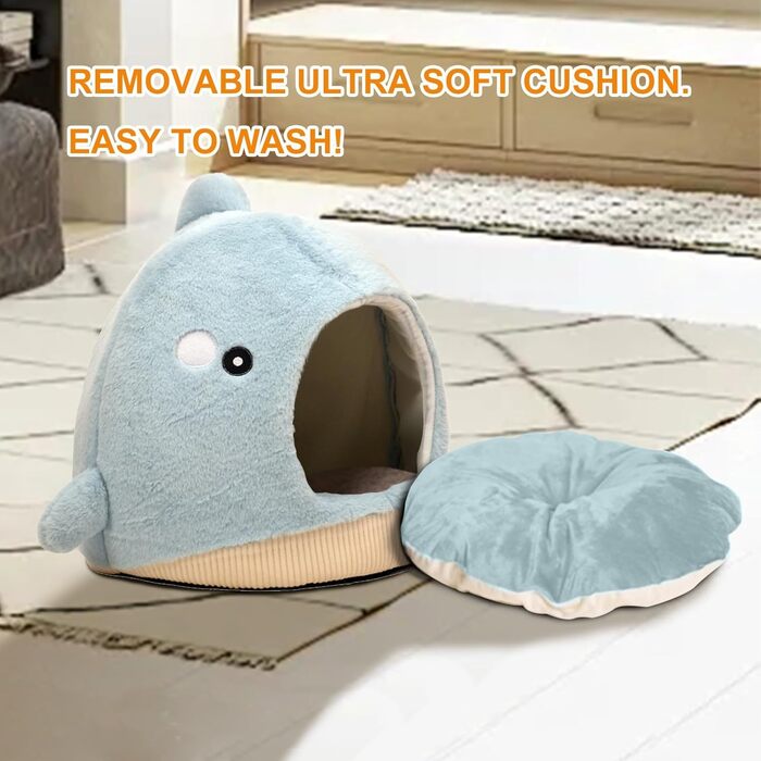 М'яке ліжко-будиночок для котів PetSome знімною подушкою, жовтий гарбуз, плюшеве лежанка для кота