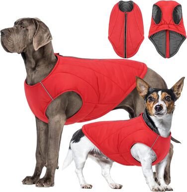 Водонепроникна куртка для собак - тепла зимова куртка з блискавкою для малих, середніх та великих собак. Червоний колір, розмір S