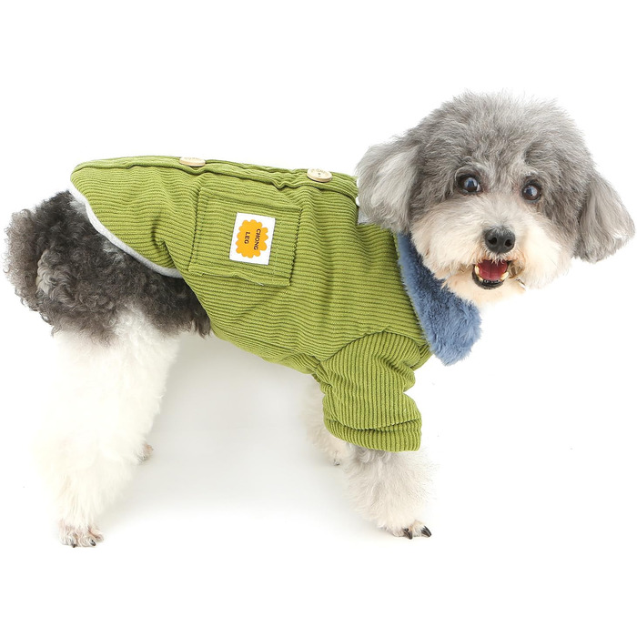 Теплий куртка для собак на осінь/зиму Ranphy з флісовою підкладкою та D-порогом, для чихуахуа та інших маленьких порід (зелений, M)