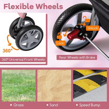 Собачий візок SOARS для собак до 15 кг, розкладний, з сітчастими віконцями, тримачем для напоїв та кошиком для зберігання, для маленьких тварин (Рожевий)