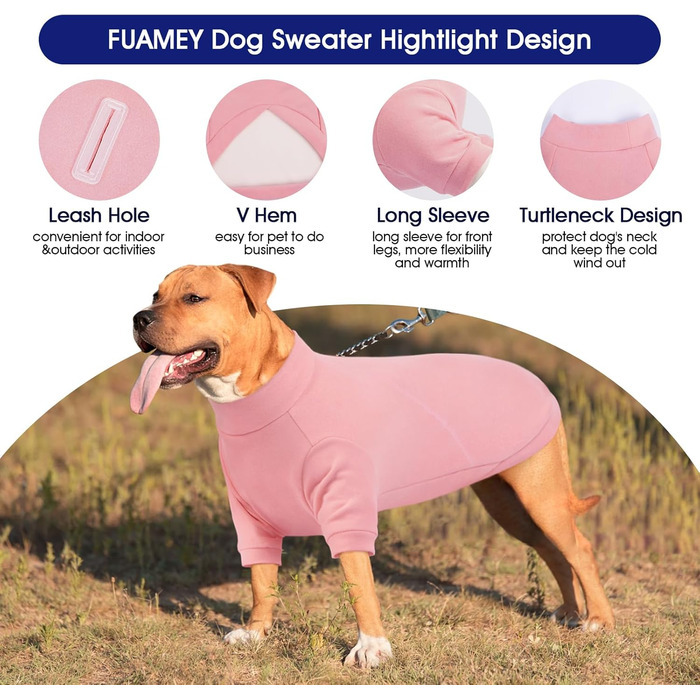 Теплий пуловер для собак з коміром FUAMEY, м'яка сорочка для маленьких собак, термо-світшот для цуценят з отвором для повідка, зручний халат, фліс, зимовий одяг, для Звергшпіца, Чихуахуа (Рожевий, S)