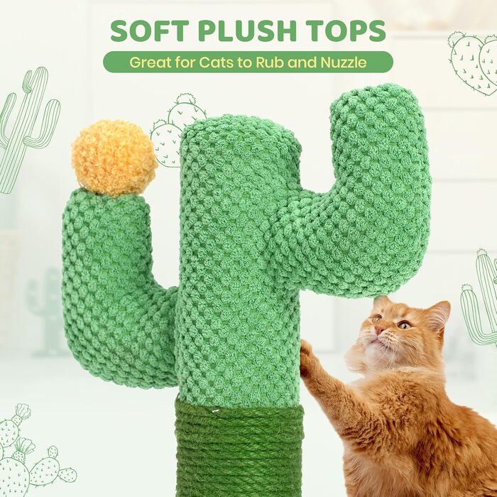 Когтеточка для котів Happy & Polly Кактус, джутова, 50 см, міцна основа, для кошенят і дорослих, зелена