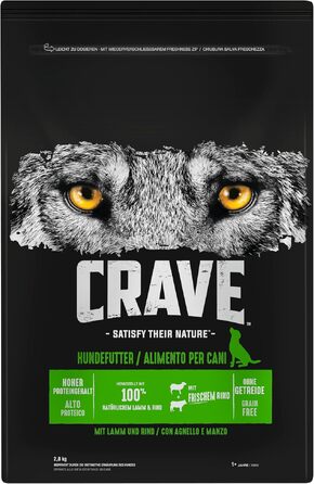 Беззерновий сухий корм для дорослих собак CRAVE з ягнятиною та яловичиною, преміум-клас, високий вміст протеїну, 11,5 кг (набір 3х2.8 кг)