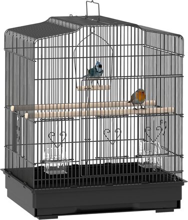Клітка для птахів PawHut з жердинами, годівницями, гойдалкою, для хвилястих папужок, канареек, дрібних птахів, 46,5 x 36 x 59 см, чорна