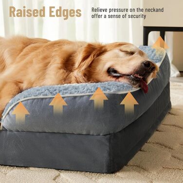 Ортопедичне ліжко для собак з піною з пам'яті, знімний та пральний чохол, подушка-гніздо, неслизьке підстилка та водонепроникний вкладиш. Ліжко для собак з високим бортиком (XL 107*76 см)