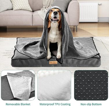 Кіжне ліжко YITAHOME для собак - 76x51 см, знімний чохол, килимок для собак, миється, не слизьке, сірий 76x51x7.5 см (Д x Ш x В)