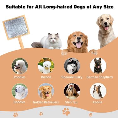 Гребінець для собак з дерев'яною ручкою Slicker для середніх та великих порід (Голден Ретрівер, Лабрадор, Пудель, коти з довгим хутром), видаляє відмерле та підшерсток, з гребінцем – Дуб