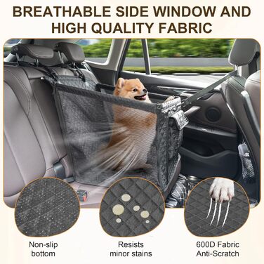 Автомобільний сидіння для собак середніх порід до 22 кг, складаний, водовідштовхувальний, з ременем безпеки та антиковзною основою