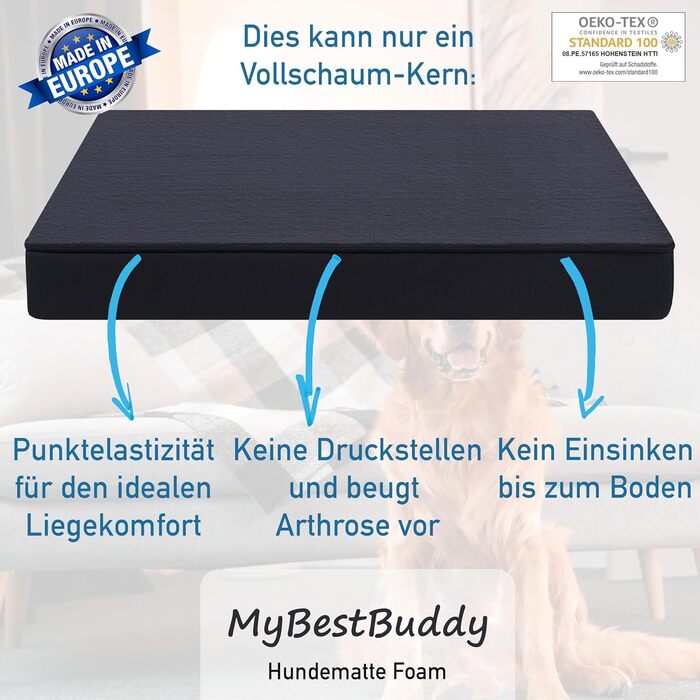 Ортопедична подушка для собак Преміум класу, 80x60 см, сірого кольору. Підходить для собак середніх порід. Матеріал: повний шаруватий пінопласт (8 см). Знімний тканинний чохол, придатний для прання при 40°C, гіпоалергенний.