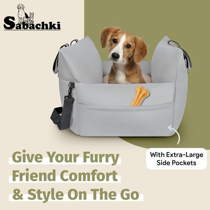 Автокрісло для собак (водостійкий бустер) з ручками та кишенями, до 13,6 кг – сірий