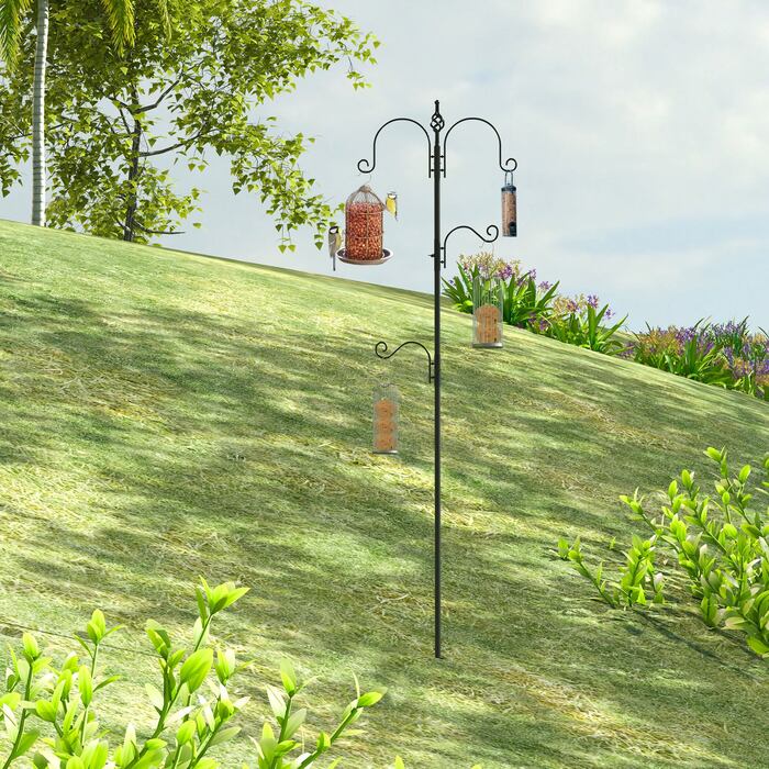 PawHut Bird Feeder Декоративна годівниця для диких птахів з 4 гачками 54,5 x 54,5 x 208 см Чорний | Аосом
