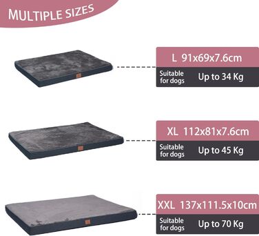 Ортопедичне лежанка для собак Преміум класу з піною з ефектом пам'яті, XL, 112x81x8 см, темно-сіра